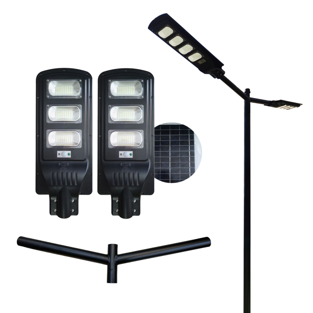 Kit Poste Duplo Aço Galvanizado 3m + 2 Luminária Solar 90w