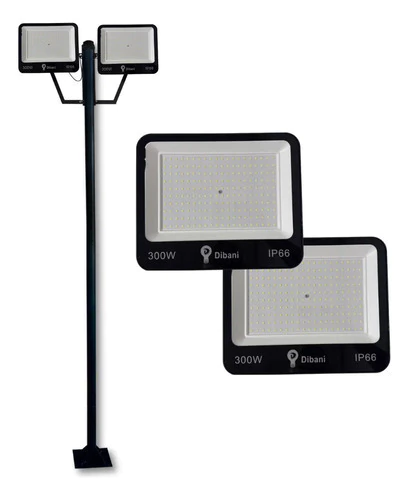 Poste De Aço 3 Metros + Cruzeta + 2 Refletor 300w Bivolt Led Bivolt