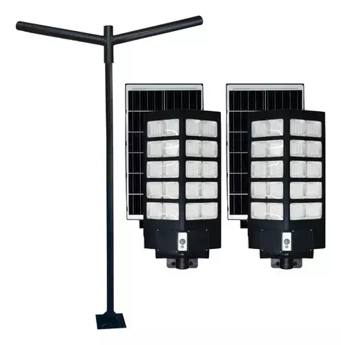 Poste De Luz 4 Metros Modular+ 2 Luminária Solar 1000w Led Solar Preto Branco-frio