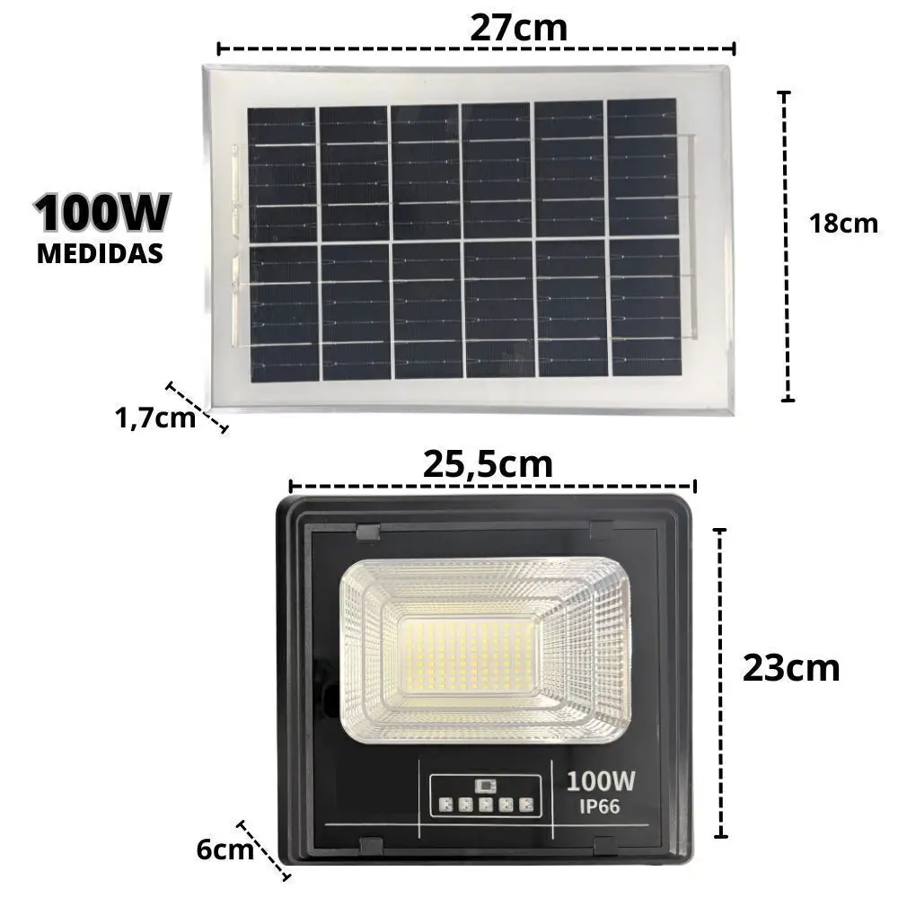Refletor Solar 100w Jortan Placa Solar Luminária Led Smd Holofote - foto 2