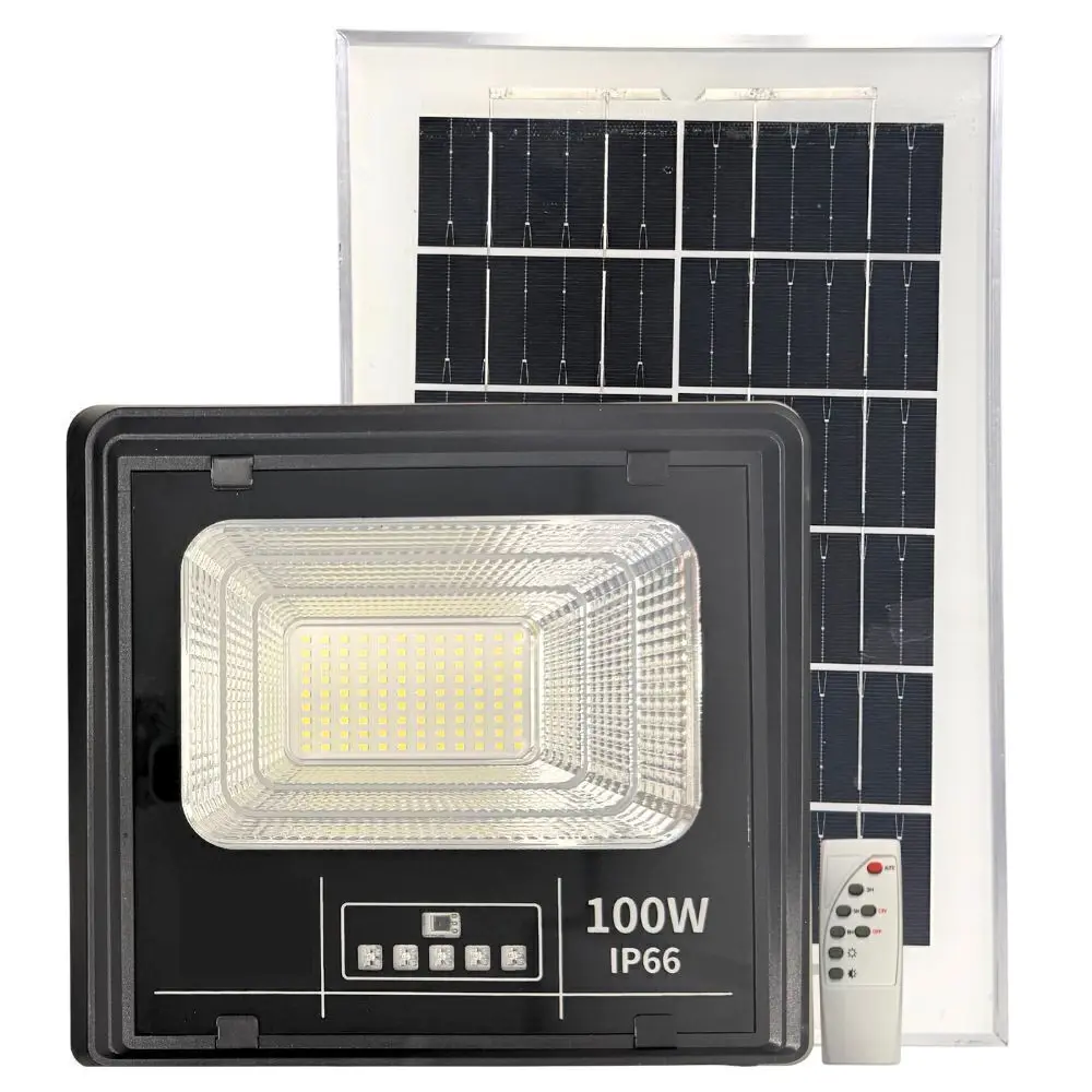Refletor Solar 100w Jortan Placa Solar Luminária Led Smd Holofote